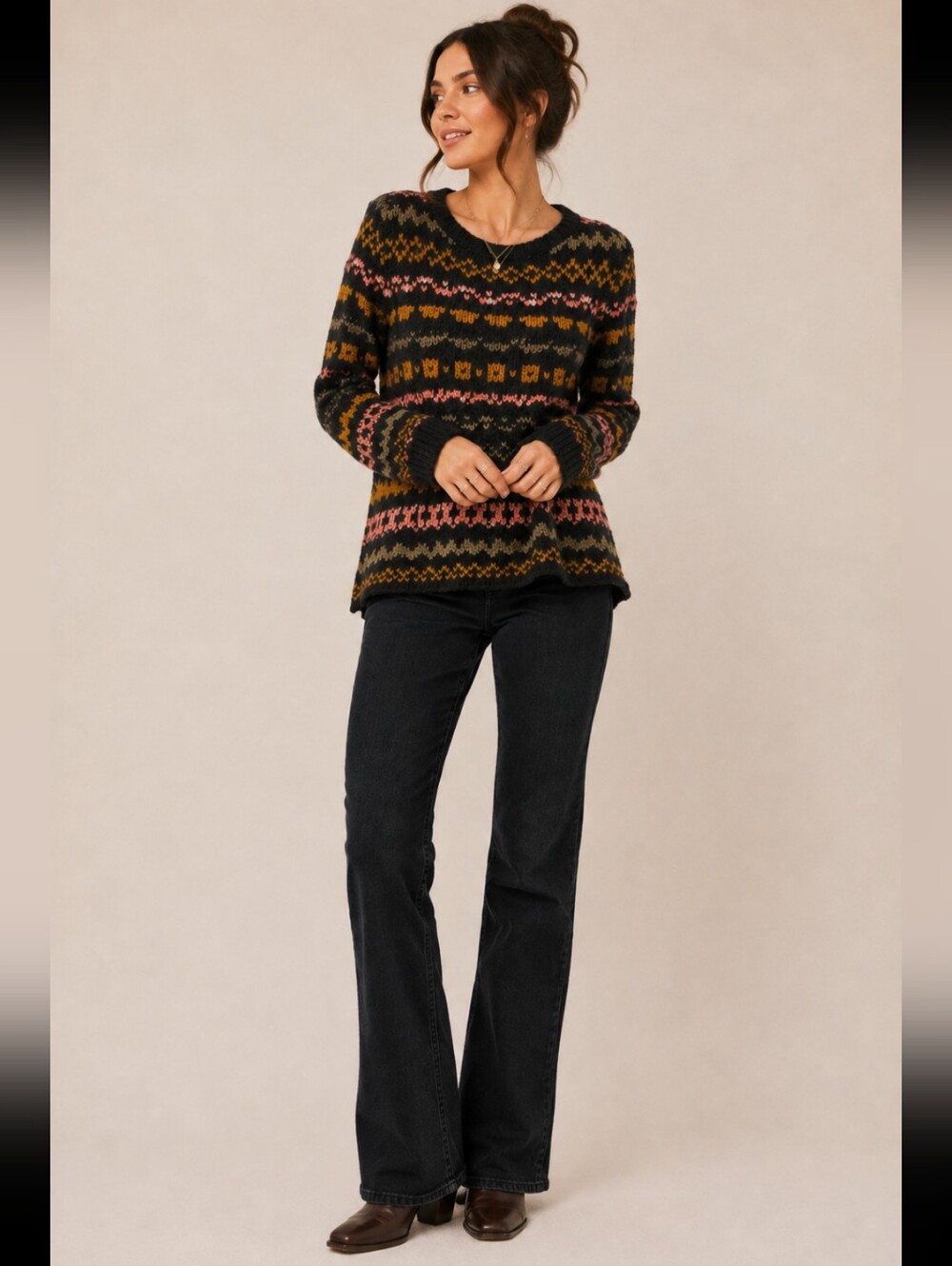 Free People Fair Isle Knit Sweater Medium EUC - Picture 2 of 7
